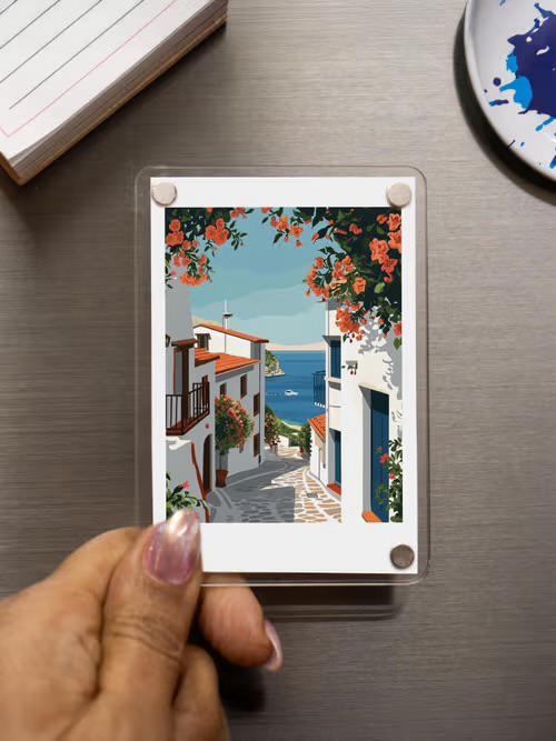 Acrylic photo magnet held in a hand