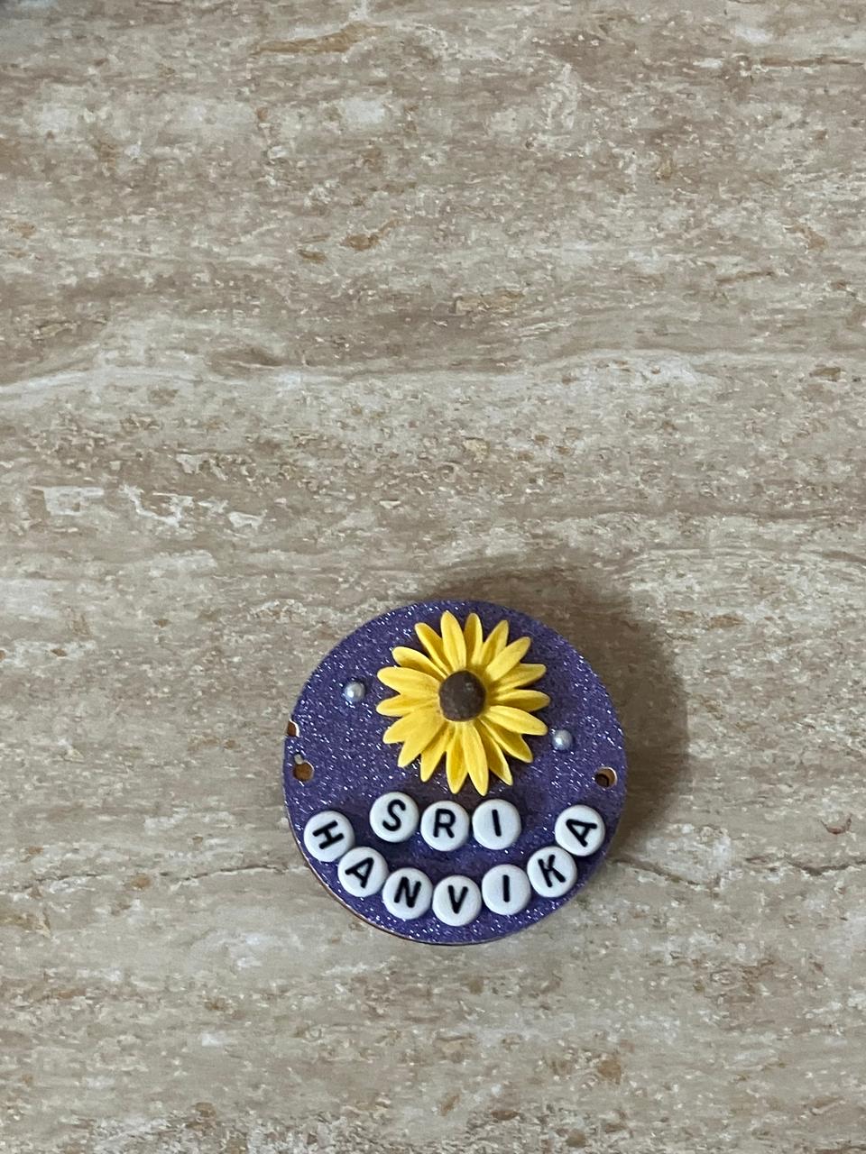 Sunflower name magnet spelling Sri Hanvika in beads