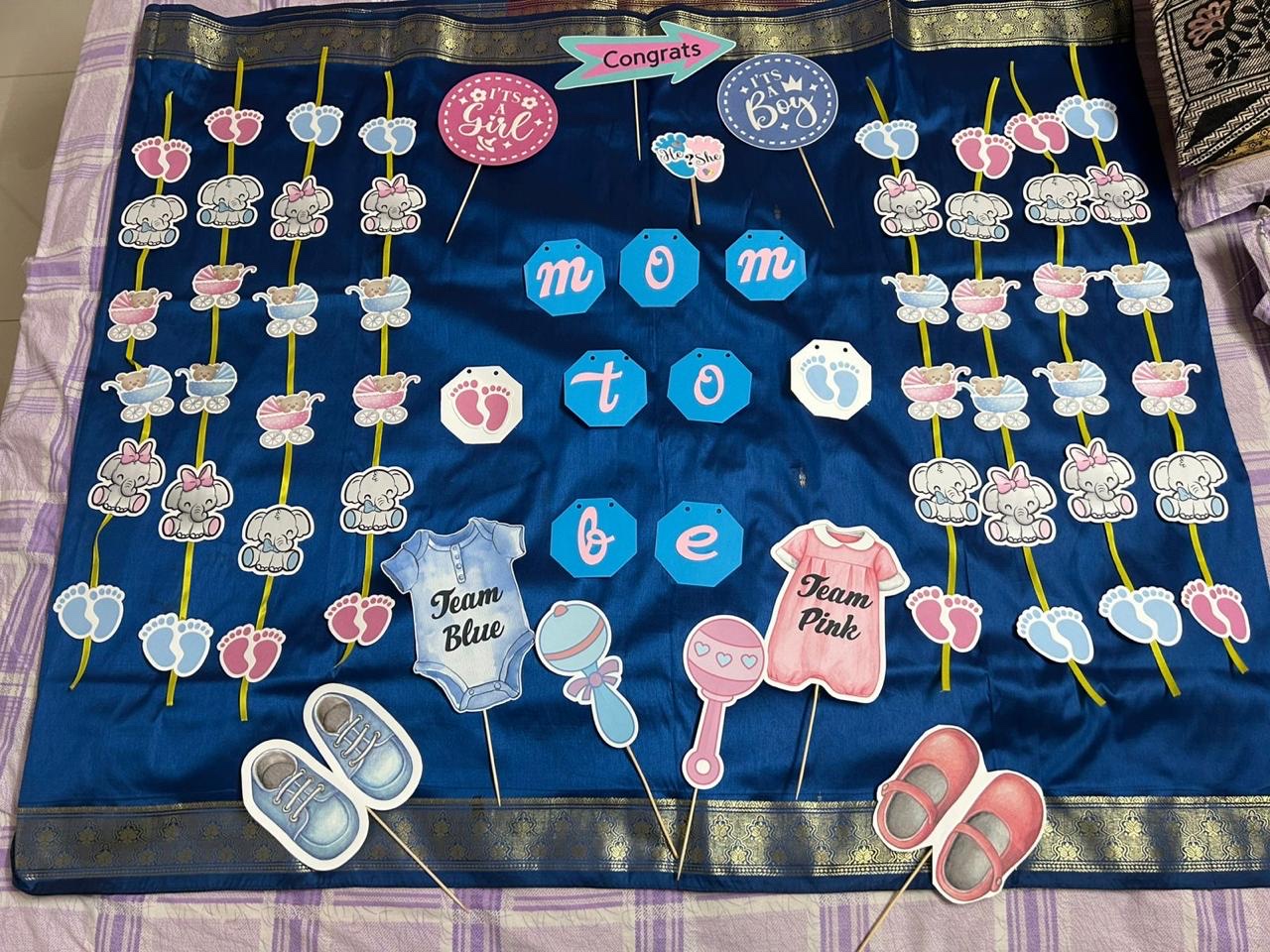 Mom to be baby shower decoration set in blue and pink