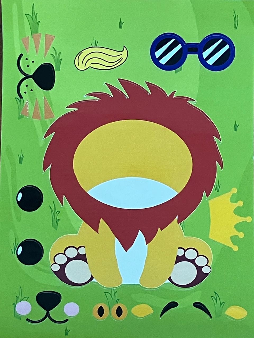Make-a-face lion sticker activity sheet for kids