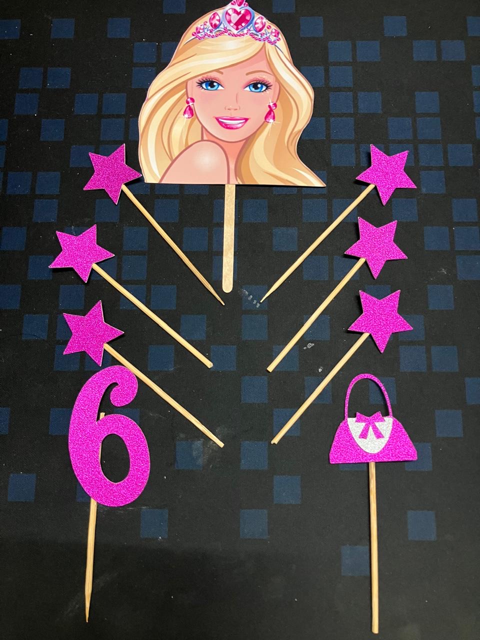 Pink glitter Barbie topper set with stars and handbag