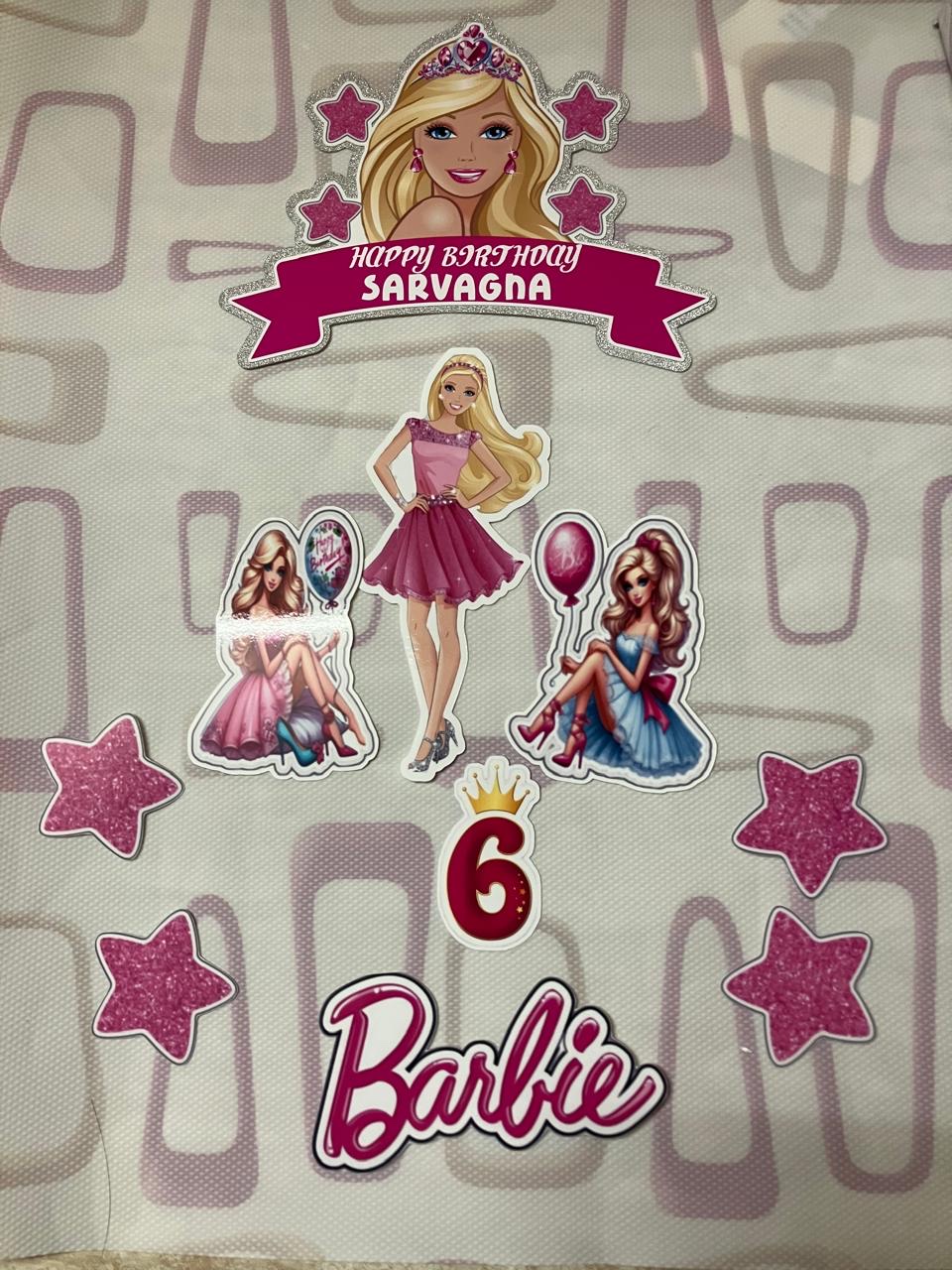 Barbie themed topper set personalised for Sarvagna turning six