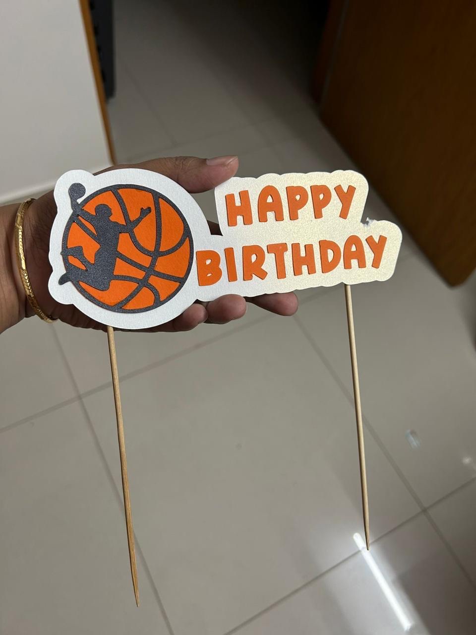 Basketball themed happy birthday cake topper