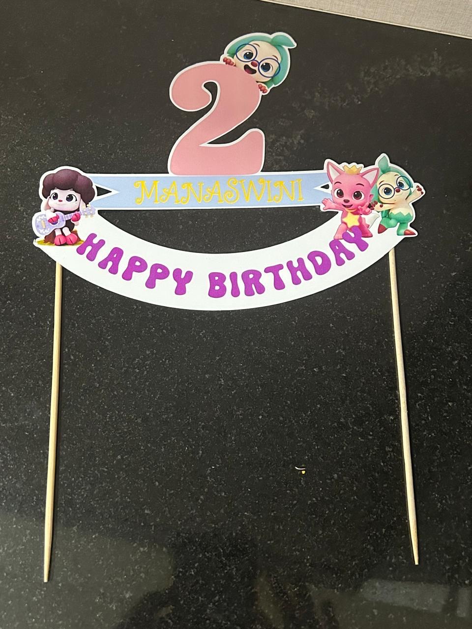 Pinkfong themed happy birthday banner topper with the number two